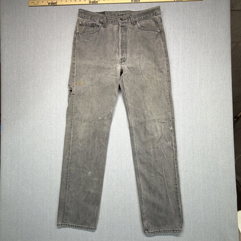 Vintage Levi's Black 501 Jeans Men's 35x34 (Fits 33x33) Made In USA Distressed - Picture 6 of 16